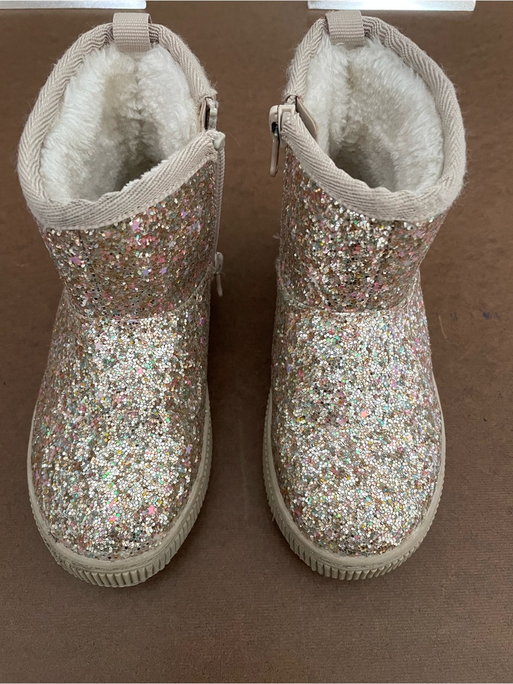 Cat & Jack Girls Glitter Zip Faux-Fur Boots in Rose Gold
